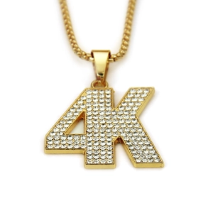 Hip hop 4K pendant necklace with gold finish and iced out rhinestones on box chain
