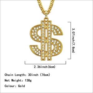 Collier hip hop pour homme avec pendentif dollar doré serti de strass et chaîne torsadée