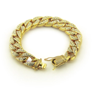 Hip Hop Men Cuban Link Bracelet Iced Out Rhinestone Alloy Miami Gold Silver Plated Hand Chain Jewelry Accessories Gift