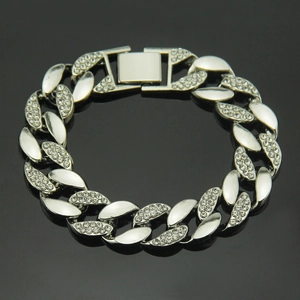 Herren Hip-Hop Cuban Link Armband in Silber-Optik mit funkelnden Strasssteinen