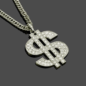 Collier hip-hop pour homme avec pendentif dollar serti et chaîne cubaine argentée