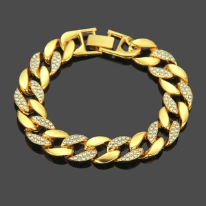 Herren Hip Hop Panzerkette Armband Legierung Strass Eingelegt Gold Silber Galvanisiert Streetwear Mode Schmuck Geschenk