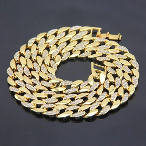 Men's Hip Hop Cuban Link Chain Necklace Bracelet 18K Gold Plated Alloy Inlaid Rhinestone Sparkly Streetwear Jewelry Accessory