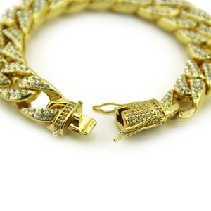 Luxury gold hip-hop Cuban link bracelet with iced-out micro-pave rhinestones for men