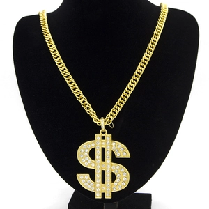 Collier hip-hop plaqué or avec pendentif signe dollar givré et grosse chaîne cubaine homme