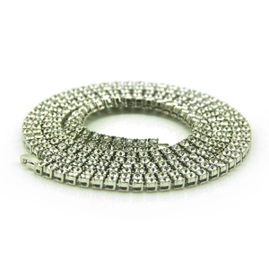Mens hip hop silver tennis chain with double row crystals in a spiral layout