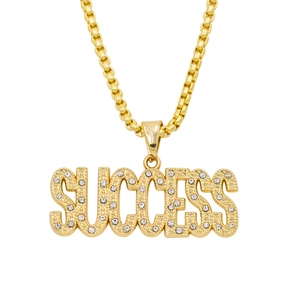 Hip hop gold plated box chain necklace with iced out SUCCESS letter pendant for men and women