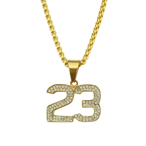 Collier Pendentif Numéro 23 Hip Hop Alliage Pavé Strass Bijoux Bling Chaîne Vénitienne pour Hommes Femmes Or Argent