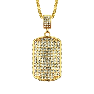 Hip Hop Gold Plated Alloy Rectangle Dog Tag Pendant Necklace Pave Rhinestone Iced Out Box Chain Fashion Street Jewelry