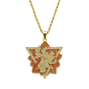 Collier Pendentif Hip Hop en Alliage Strass Émail Rouge Hexagramme Texte Chinois Artistique Chaîne de Corde Bijoux