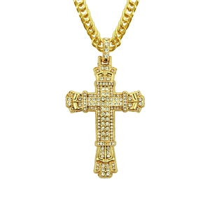 Hip Hop Iced Out Cross Pendant Necklace For Men Retro Alloy Cuban Link Chain Gold Silver Rhinestone Streetwear Jewelry