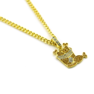 Collier cubain hip hop pour hommes avec pendentif pilon de poulet doré serti de strass