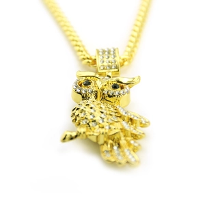 Collier pendentif hibou punk hip-hop pour homme avec cristaux et grosse chaîne cubaine