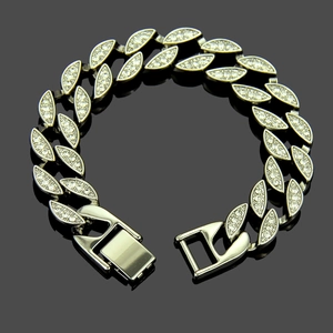Hip-Hop-Armband in Blattform mit glitzernden Zirkonia-Steinen in Silberoptik