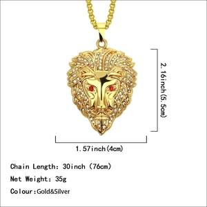 Hip Hop Goldener Löwenkopf Anhänger mit roten Edelsteinaugen und langer 76cm Halskette