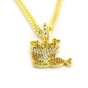 Collier hip hop avec pendentif seau de poulet frit orné de strass jaunes et blancs