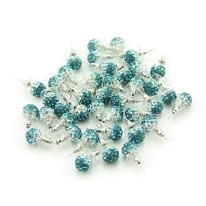 Teal sparkling disco ball stud earrings with silver base and plastic backs