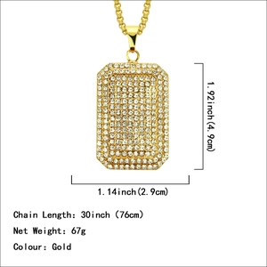 Hiphop vergoldete Iced Out Dog Tag Anhänger Halskette mit quadratischer Gliederkette