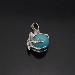 Dragon claw pendant necklace with blue natural stone sphere and silver scale texture