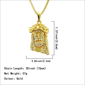 Gold-plated hip hop pendant with Jesus portrait and micro-pave white rhinestones