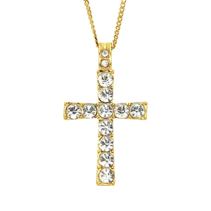 Collier Pendentif Croix en Alliage Hip Hop pour Hommes Brillant Incrusté de Strass en Acier Inoxydable Chaîne Cubaine Bijoux Religieux