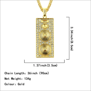 Hip hop style gold speaker pendant necklace with white zircon pavé and long cuban chain