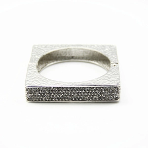 Chic silver square alloy bangle for women with sparkling pave-set crystal rhinestones