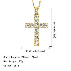 Collier hip hop pendentif croix dorée avec cristaux et chaîne cubaine de 60cm pour homme