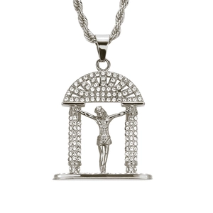 Collier pendentif Jésus religieux en argent avec arche sertie et chaîne de corde
