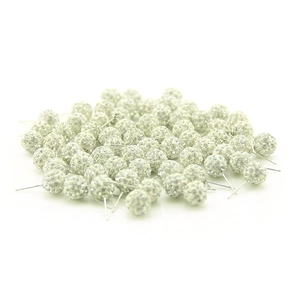 Bulk display of 10mm candy-colored clay ball earrings with sparkling silver rhinestones
