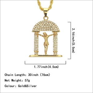 Collier pendentif Jésus hip hop glacé or et argent avec dimensions et pierres brillantes