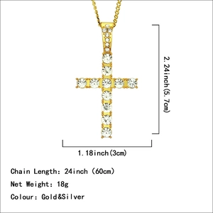 Collier avec pendentif croix dorée hip hop pour homme orné de zircons et chaîne de 60 cm