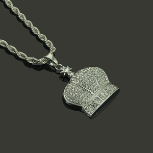 Hip hop men crown KING pendant necklace with iced out cubic zirconia and rope chain