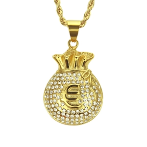 Collar de Pendentif Bolsa de Dinero Hip Hop Iced Out Aleación Diamante de Imitación Signo de Euro Cadena de Cuerda Joyería de Moda Regalo