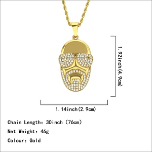 Collier pendentif portrait hip hop doré avec strass et chaîne torsadée de 30 pouces