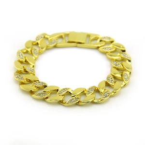 Bracelet à Maillon Cubain pour Homme Hip Hop Alliage Plaqué Or Incrusté de Strass Bracelet Mode Style Urbain Bijoux pour Homme