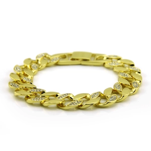Bracelet gourmette cubaine dorée avec strass scintillants pour hommes hip hop