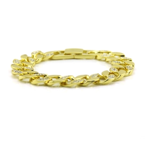Bracelet cubain doré pour homme avec diamants sertis style hip-hop, bijou tendance de luxe