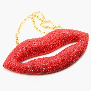 Exaggerated Alloy Lip Pendant Necklace For Women Chunky Chain Rhinestone Inlaid Statement Sweater Chain Jewelry For Party