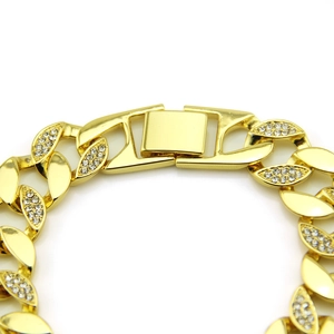 Bracelet gourmette homme doré hip hop serti de strass avec fermoir à cliquet robuste