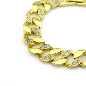 Bracelet gourmette cubaine dorée pour hommes style hip-hop avec zircons étincelants