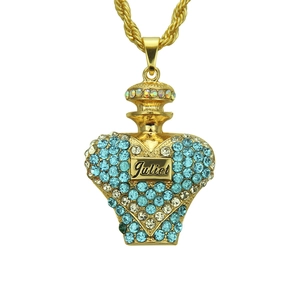 Collier Pendentif Flacon de Parfum en Forme de Cœur en Alliage Avec Strass Gravure Juliet Chaîne Torsadée Or Bijoux Unisexe