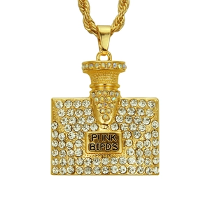Hip Hop Übertrieben Parfümflasche Anhänger Halskette Gold Farbe Legierung Strass Seilkette Für Herren Damen Trend Schmuck