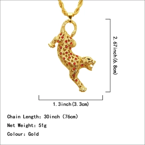 Pendentif léopard doré avec strass rouges et grosse chaîne de 76 cm style hip-hop