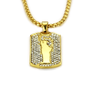 Collier hip hop avec pendentif rectangulaire Statue de la Liberté doré et strass brillants
