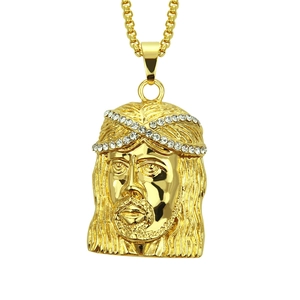 Hip Hop Jesus Piece Pendant Necklace For Men Gold Plated Alloy AAA Rhinestone Religious Jewelry With 30 Inch Box Chain