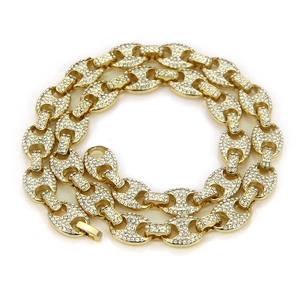 Collier Hip Hop Iced Out Grain de Café Maillon Marine pour Hommes Alliage Strass Or Argent Couleur Bijoux de Mode
