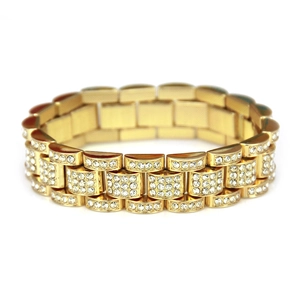 Pulsera hip-hop para hombre chapada en oro con tres filas de diamantes de imitación
