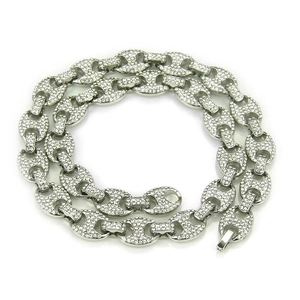 Collier hip hop à maillons grains de café en argent avec strass pavés brillants