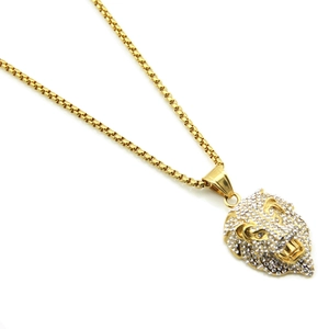Collier hip-hop doré avec pendentif tête de lion orné de strass brillants pour homme